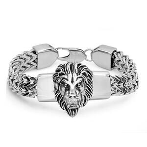 ANTHONY JACOBS Men's Stainless Steel Lion Head Box Chain Bracelet NEW
